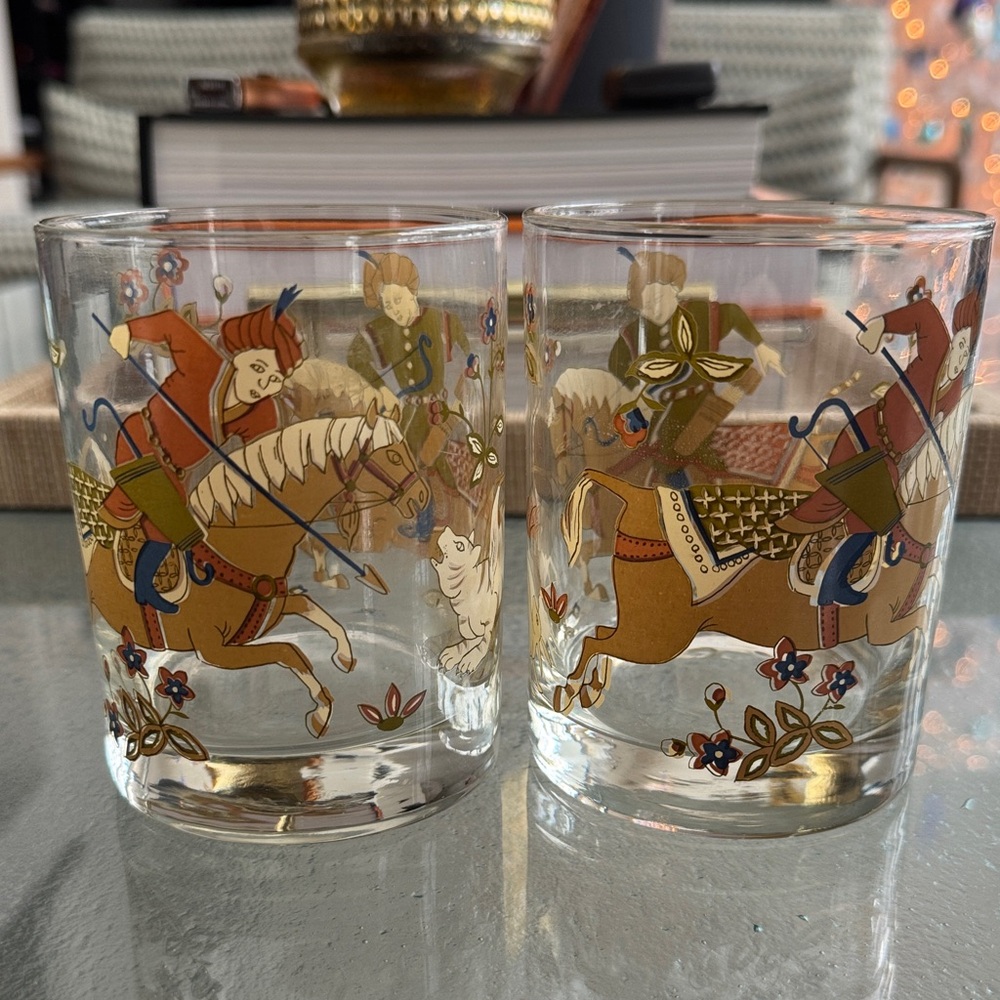 1960s MCM Cera Persian Hunting Theme Lowball set of 2